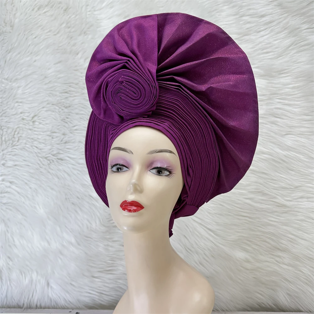 Pañuelo para la cabeza africano Sego, pañuelo para la cabeza morado para boda y fiesta, turbante Gele para mujer africana