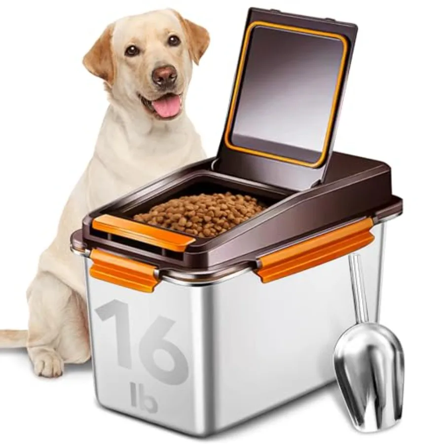 

Dog Food Storage Container Stainless Steel with Scoop 16-lb/11-lb Airtight Metal Pet Food Storage Bin Cat Food Container for Dr