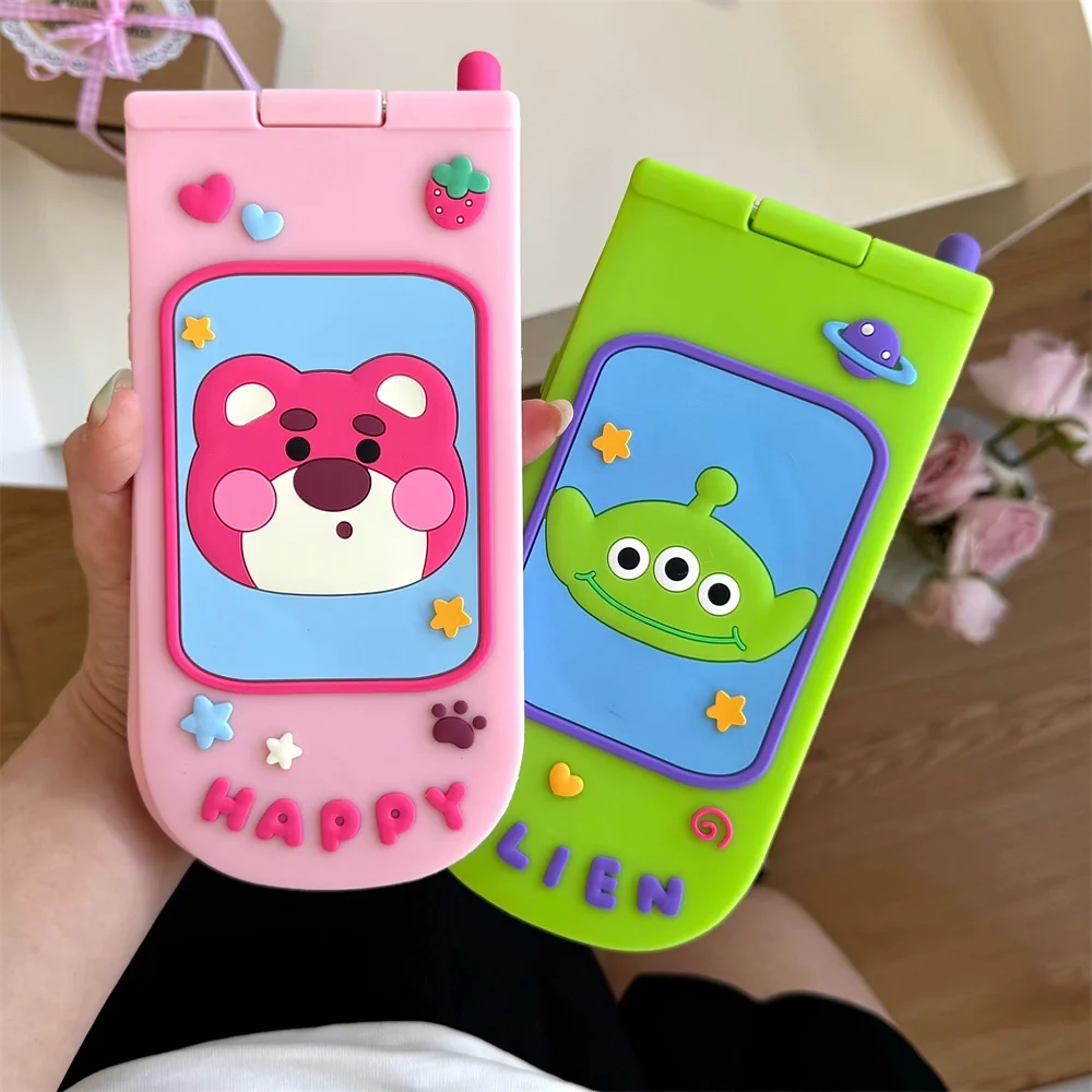 

Cute cartoon 3D mobile phone case for iPhone 12 16 15 14 13 Pro Max Fundas silicone soft flip mirror shockproof protective cover