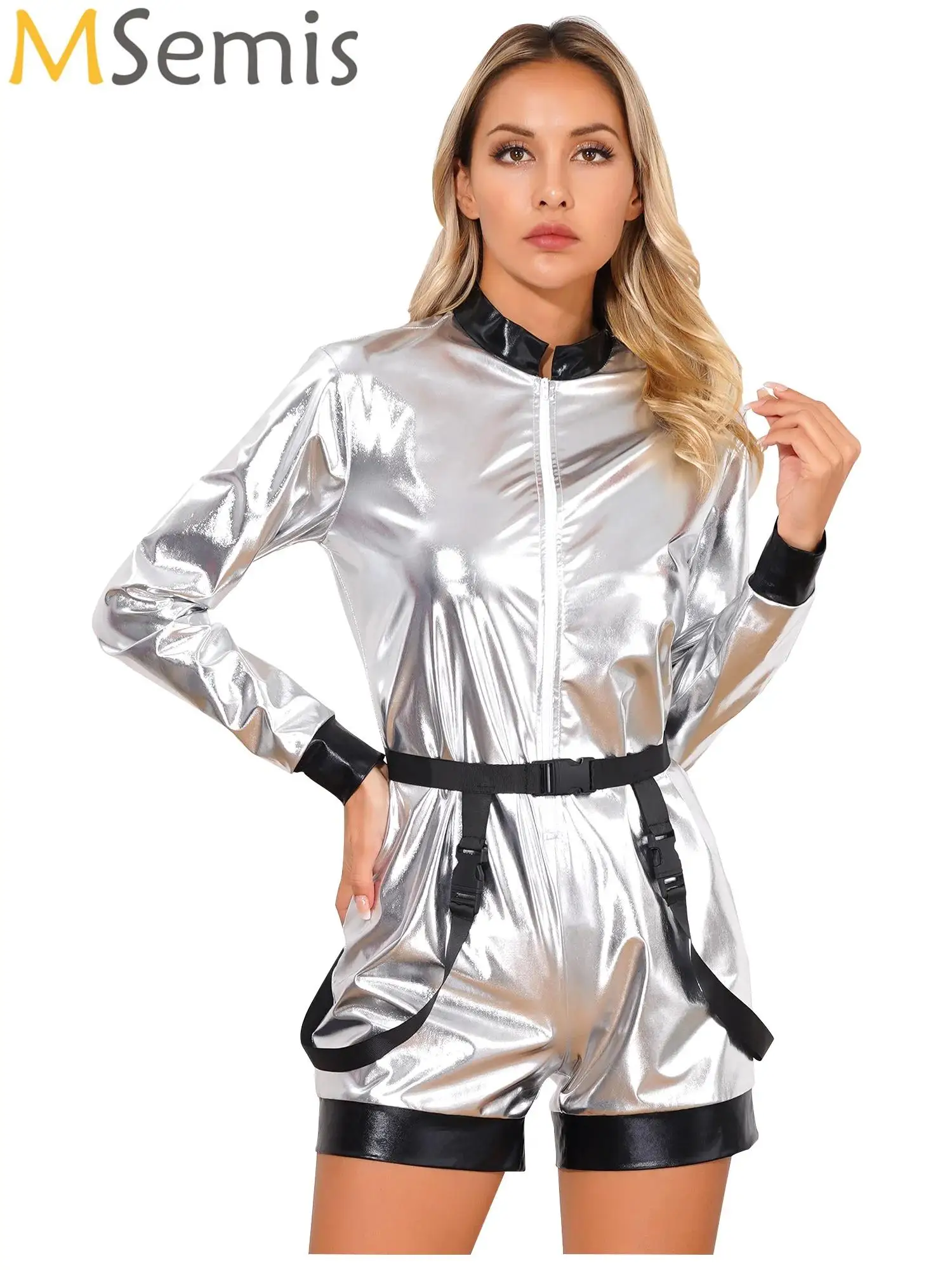 

Women's Astronaut Costumes Spaceman Cosplay Astronaut Clothing Metallic Shiny Jumpsuit Overall Spaceman Suit Theme Party Outfits