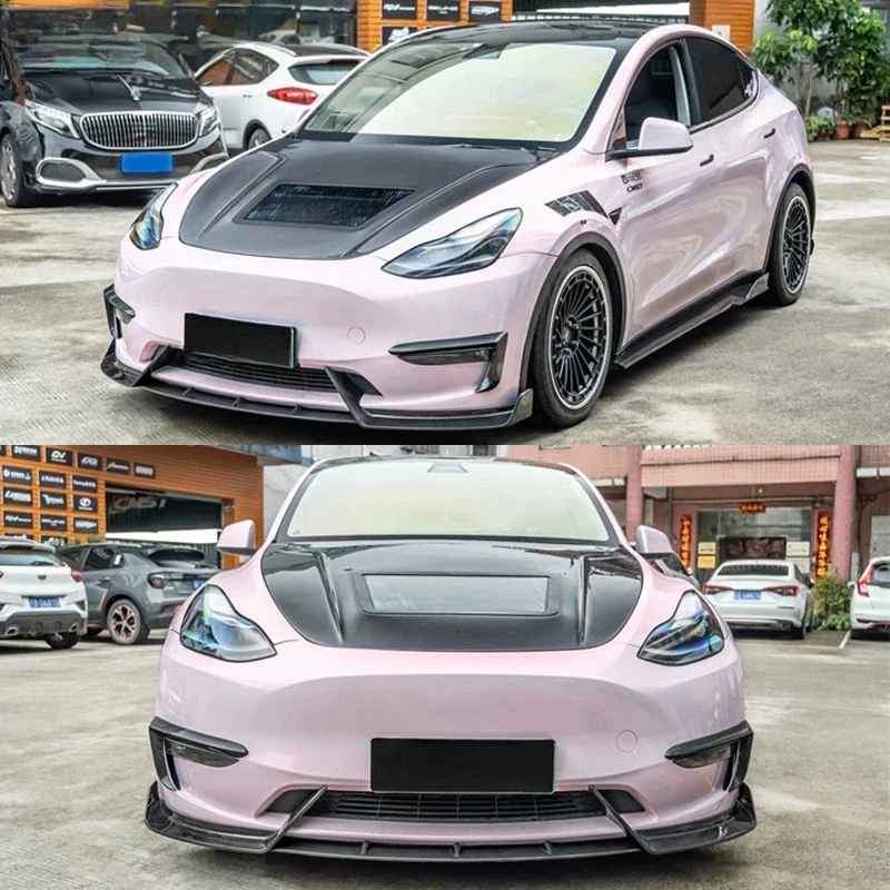 style carbon fiber front bumper transparent hood rear diffuser car body kit suitable for Tesla model Y