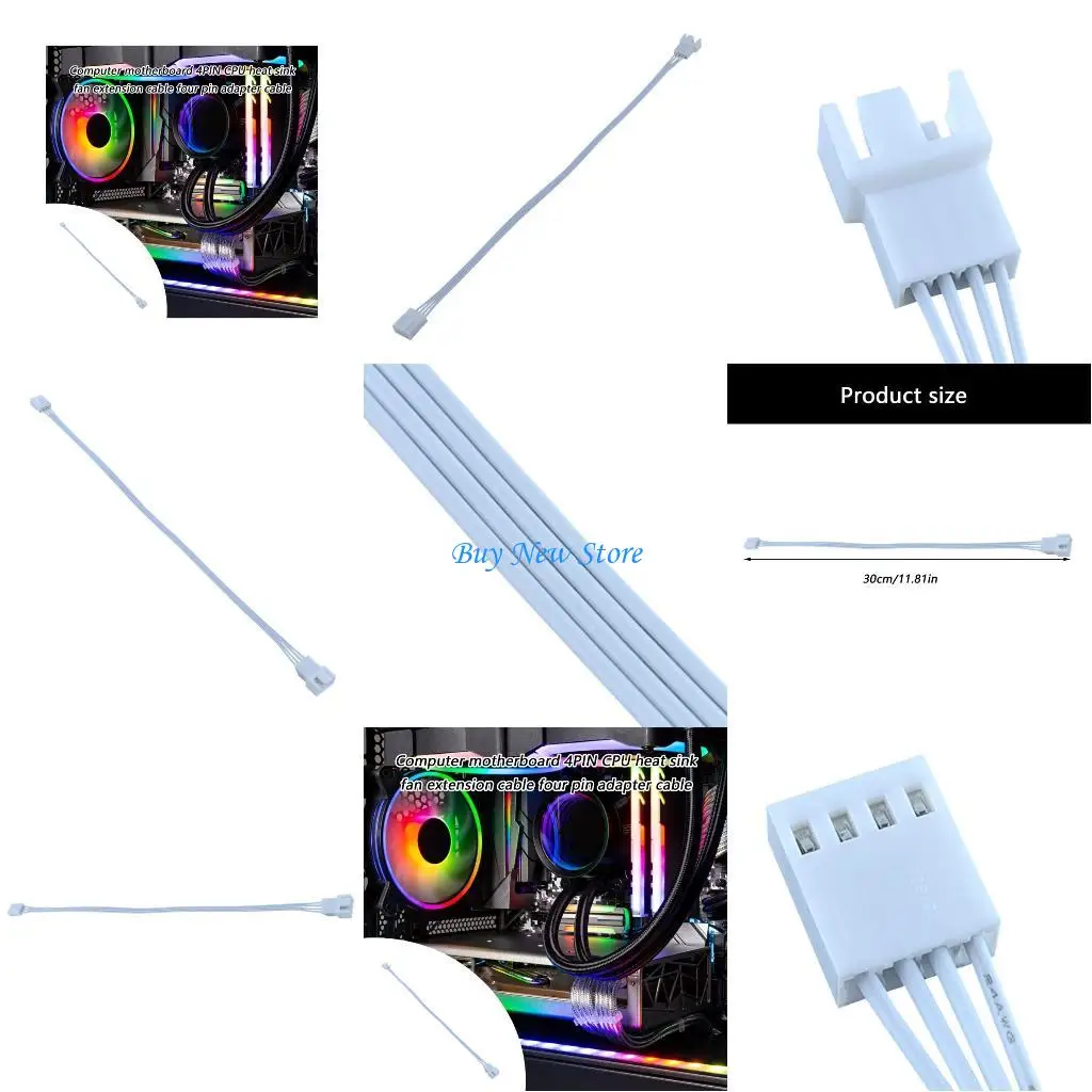

20CE High Performances 4PIN CPU Coolers Fan Power Extension Cord Enhances PC Airflows With Secure Connectivity 30cm/11.81inch