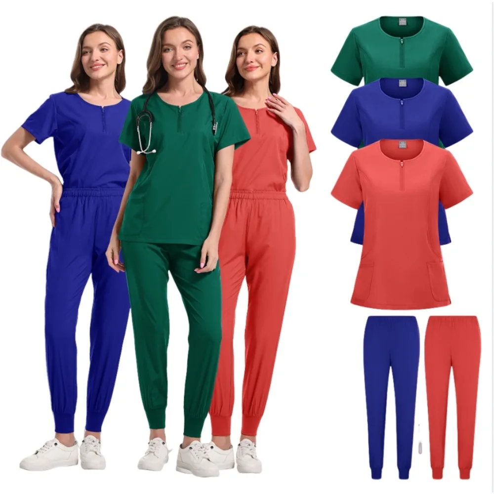 Nursing Uniform High Quality Solid Color Medical Doctor Workwear Pet Hospital Veterinary Non-sticky Hair Scrub Work Suit