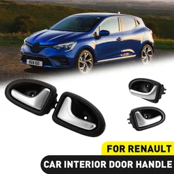Manija de puerta Interior de coche mate plateada, perilla de puerta Interior izquierda y derecha, compatible con Renault Clio 2000-2009 2/3-4/5 puertas
