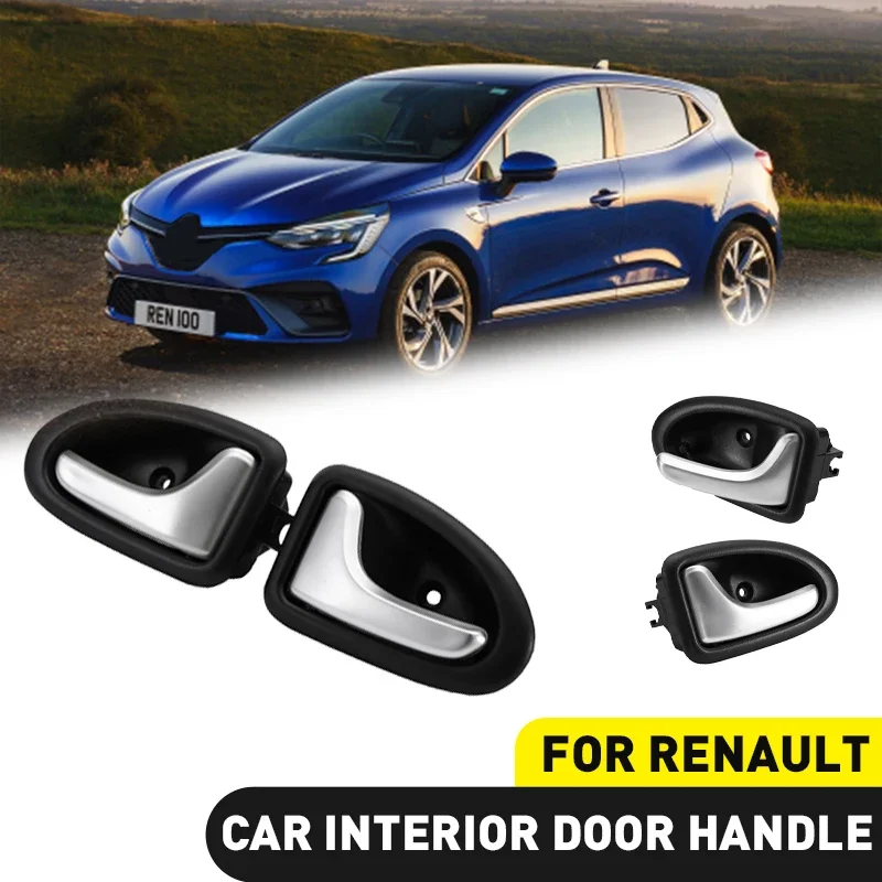 Silver Matte Car Interior Door Handle Inside Inner Door knob Left Right Fit For Renault For Clio 2000-2009 2/3-4/5 DOORS