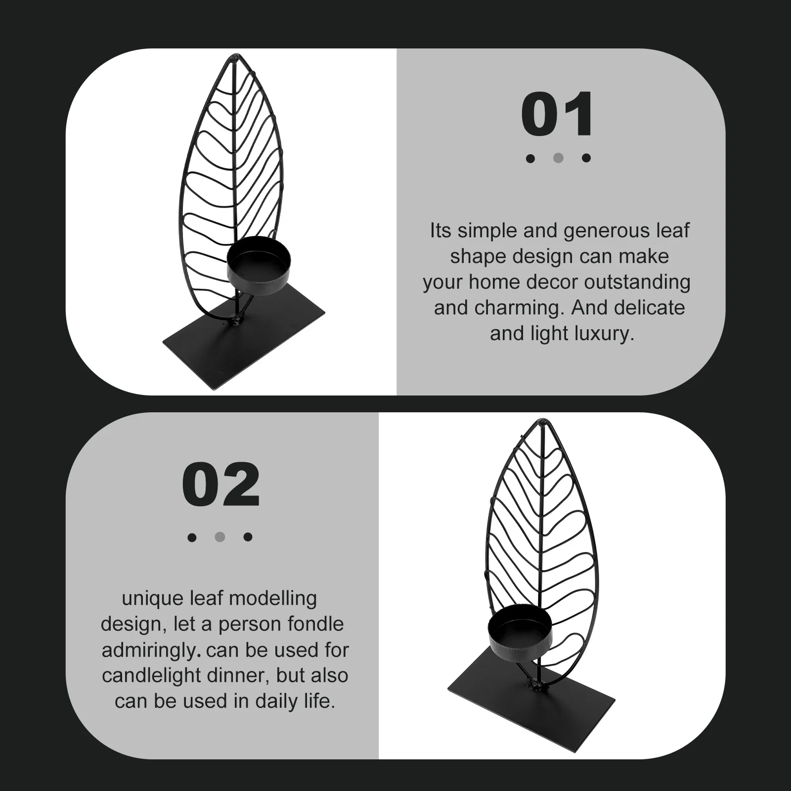 

Iron Candlestick Creative Leaf Shape Retro Holder Home Table Decor Practical Romantic Stand