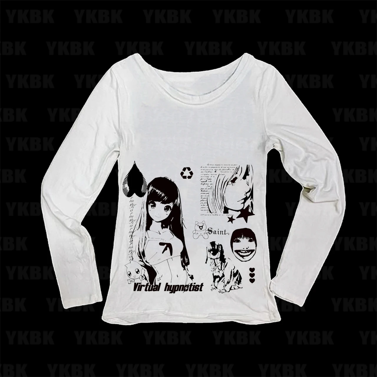 Y2K Anime Women Long Sleeve T‑shirt Virtual Hypnotist Collage Graphic Slim Gothic Streetwear Tops