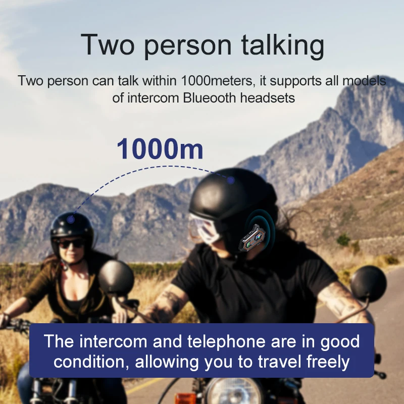 Motorcycle BT Intercom Helmet Headset 2 Riders 1000m Noise Cancellation Y20 2X