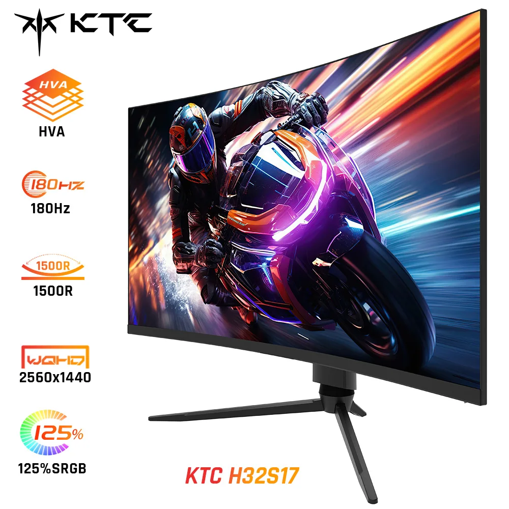 KTC H32S17 32 inch 1500R Curved Gaming Monitor 2560x1440 QHD 170Hz 16:9 ELED 99% sRGB with Sturdy Tripod VESA Mount Displayer