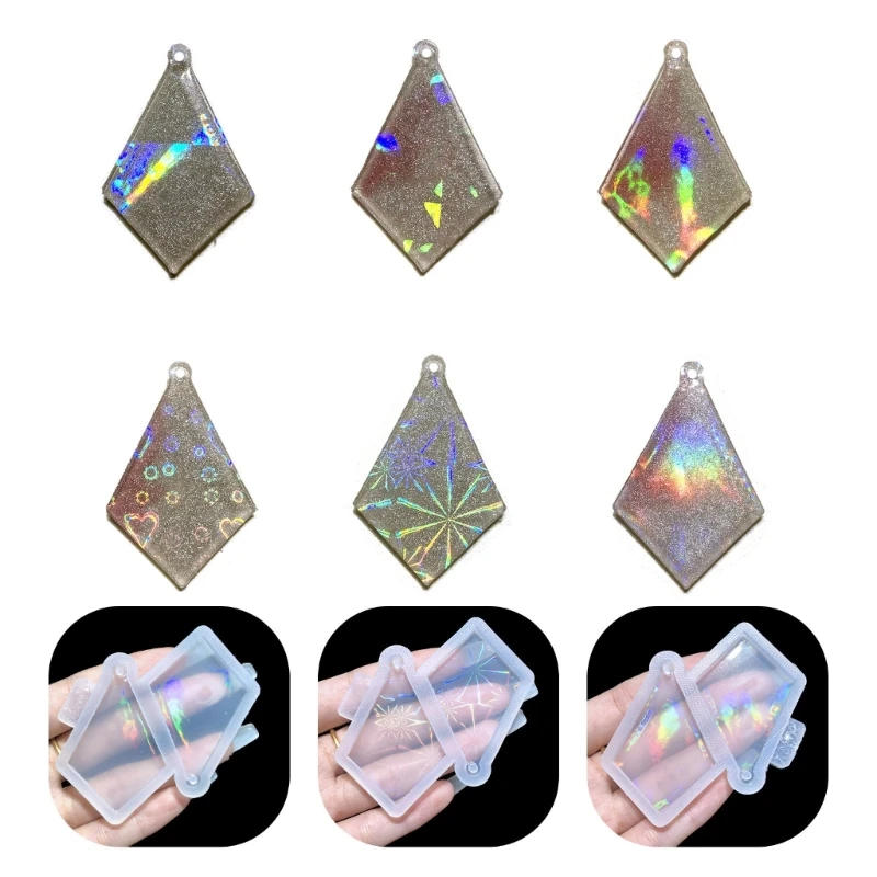 DIY Holographic Rhombus Earring Crystal Epoxy Resin Mold Light and Shadow Diamond Pendant Keychain Jewelry Silicone Mold