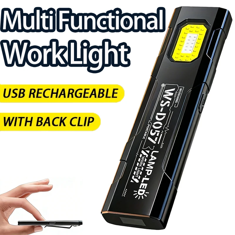 

LED COB Flashlight Type-c Rechargeable Keychain 5 Modes Hands Pocket Lantern Flood Work Light with Magnet for Camping Emergency