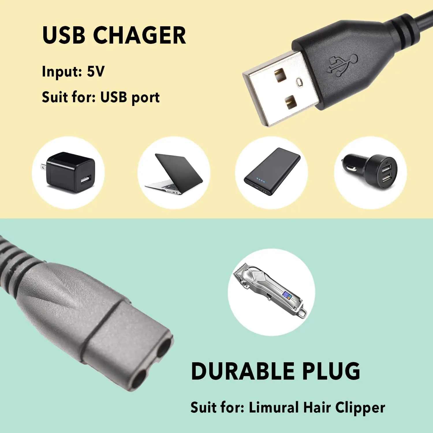 كابل شحن بديل لمقص الشعر للرجال ، سلك شاحن ، سلك طاقة ، متوافق مع ليمووري ، 1 متر