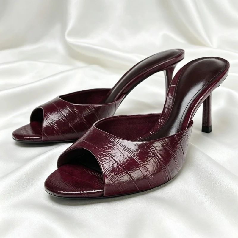 Sexy Peep Toe Designer Heels Women Slippers Fashion Thin High Mules Shoes High Quality Designer Brand Sandals Talons Femme