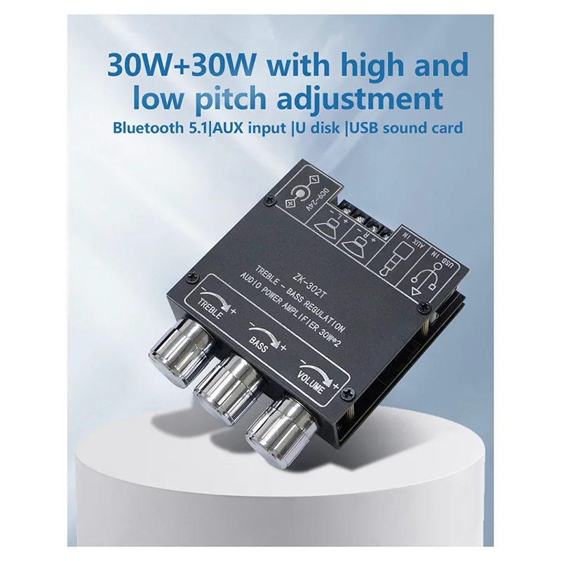 【HOT】ZK-302T وحدة مضخم الطاقة الرقمية بلوتوث 2.0 ستيريو ثنائي القناة 30 وات + 30 وات مع نغمات عالية ومنخفضة