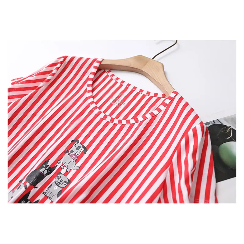 2024 Summer Women Casual Striped Night Dress Ladies soft Cotton Nightgown Women\'s Short Sleeve Round Collar Sleepshirt Plus Size