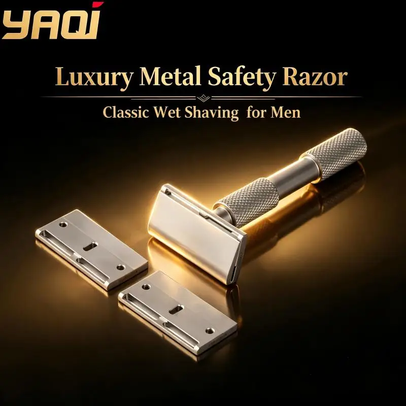 YAQI Stainless Steel Manual Safety Razor Knurled Non-slip Handle Classic Wet Shaving Razor for Men Barber