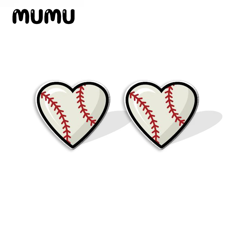 2024 New Love Sports Stud Earring Football Baseball Acrylic Earrings Resin Epoxy Handmade Jewelrys