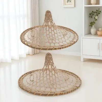 

2pcs Bamboo Weaving Hat Stylish Straw Fedora Beach Rice Hats for Men Women Pink Prop Home Decor Durability