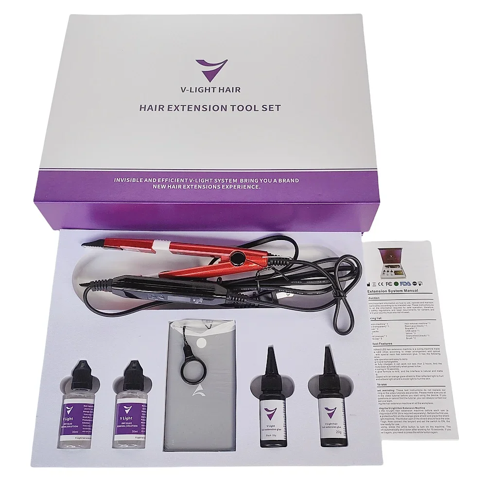 Original V-Light Technology Hair Extension Machine Wig Installation Kit Set Tools Kit Set With V Light Hair Extension Glue