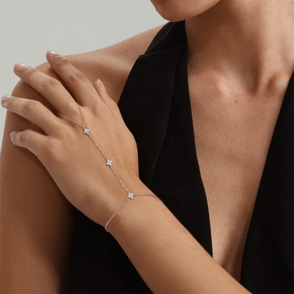 CANNER 925 Sterling Silver Shiny Petal Moissanite Finger Bracelets For Women White Gold Classic Party Wedding Jewelry Gift 2