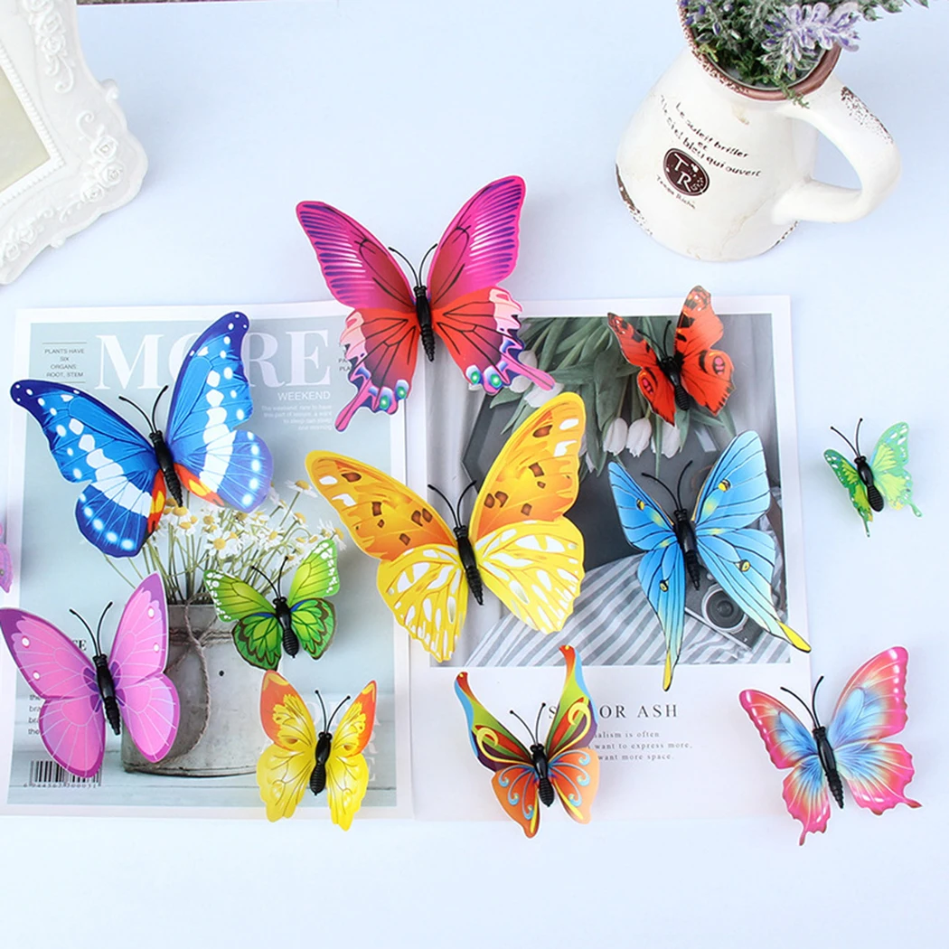 Simulation Stickers Vinyl Bedroom Wall Butterfly Colored Decals Decorations Door Fridge Magnet Removable 12pcs