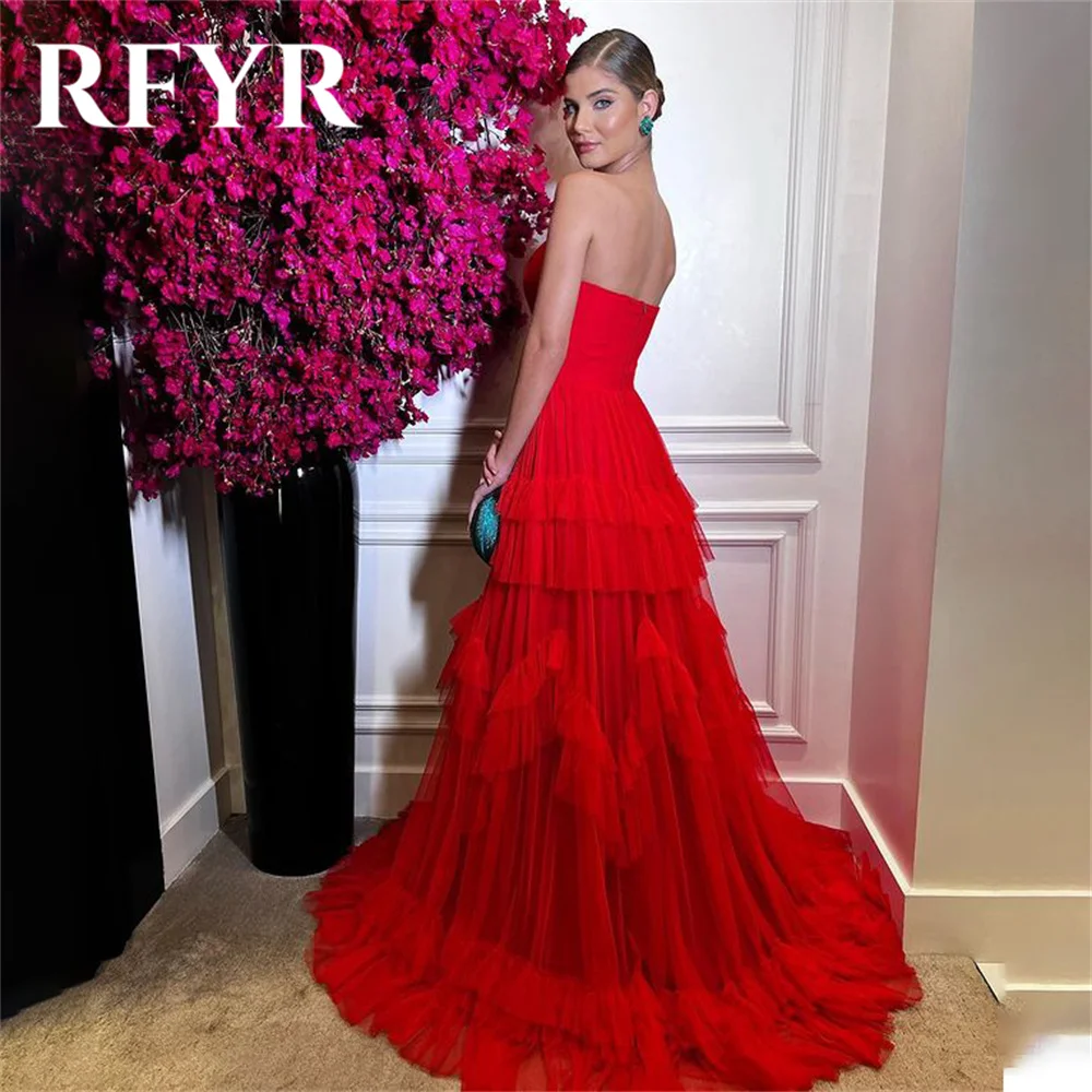 RFYR A Line Long Party Dresses Vintage Strapless Night Dresses Tiered Pleat Celebrity Dresses Custom Size vestidos de fiesta