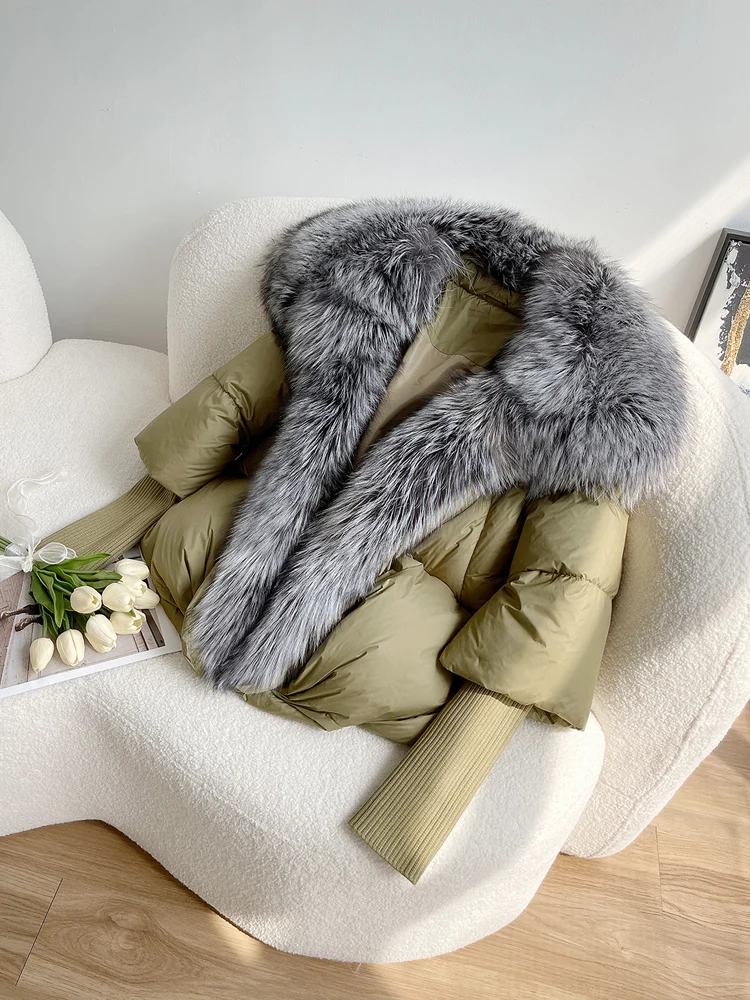 2026 New Autumn 90 Winter Goose Down Jacket Warm Women Coat Oversized Real Fox Fur Collar Thick Luxury Fashion Outerwear