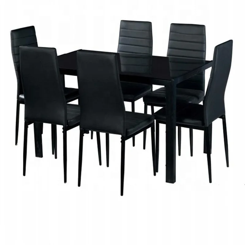 

Tempered glass dining table and chairs Foreign trade export rectangular dining table and chairs Simple cafe restaurant table