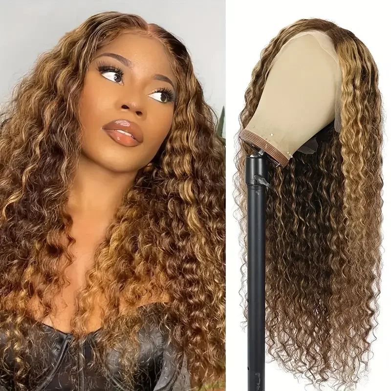 

Deep Wave Lace Frontal Wig P4/27 Highlight 13x4 HD Transparent Lace Front Wigs Ombre Human Hair Pre Plucked with Baby Hair