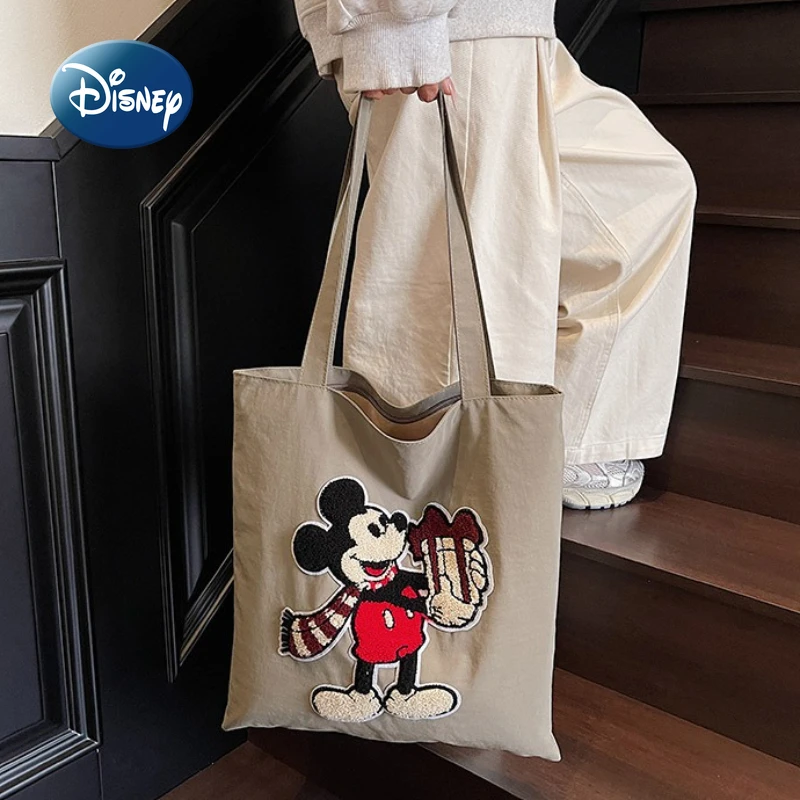 Disney Mickey New Canvas Handbag Cartoon Cute Embroidery Fashion Women's Shoulder Bag Large Capacity Cute Women's Handbag