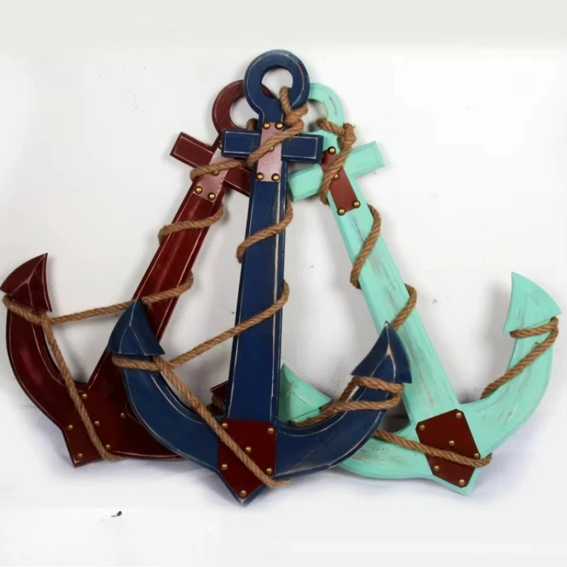 Nautical Carbonized Wood Steering Wheel Wall Decor Mediterranean Style Anchor American Country Theme Hanging Ornament