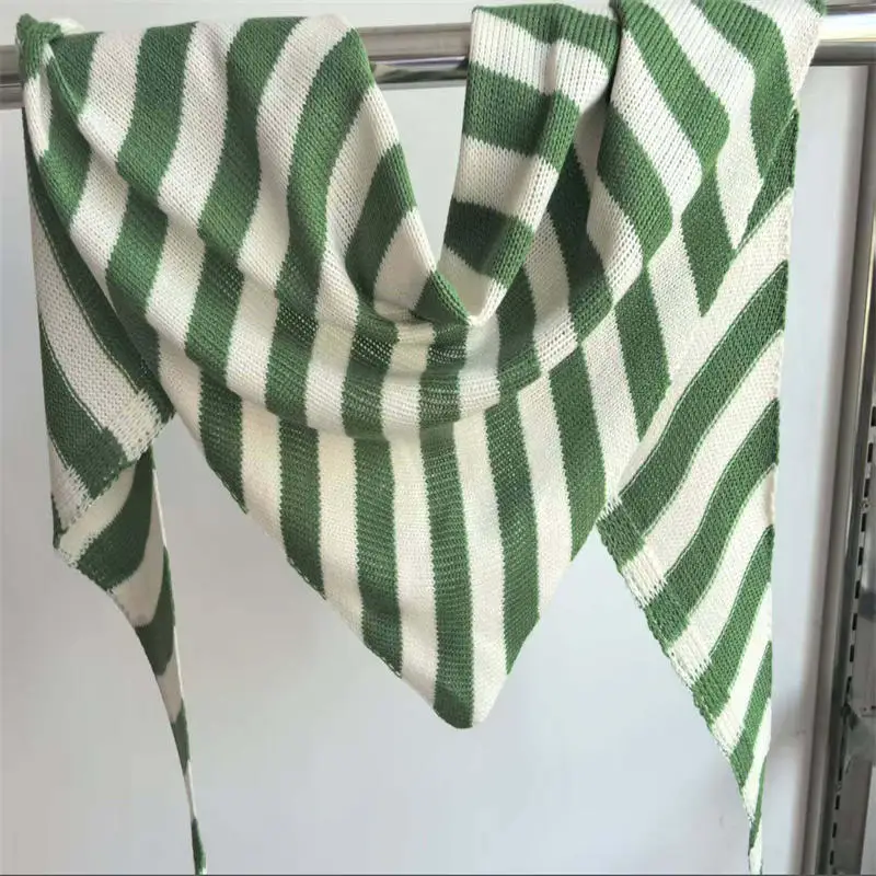 Classical Colorful Stripes Scarf Wool Triangular Binder Decorative Knitted Small Scarf Soft Multi-Functional Small Scarf Collar