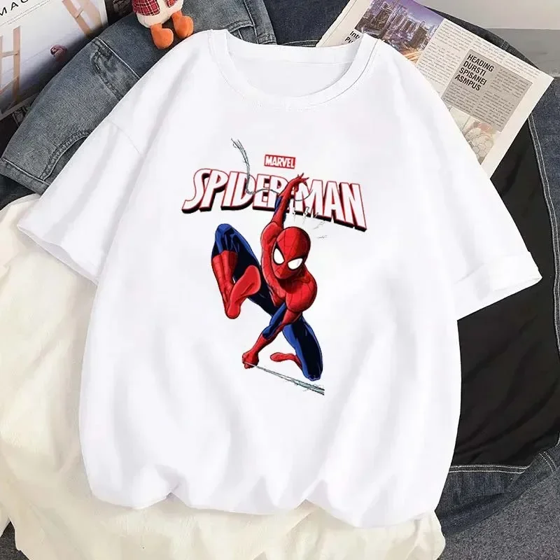 การ์ตูนดิสนีย์ Marvel พิมพ์เสื้อยืด Cool Spiderman กราฟิกเสื้อยืดแฟชั่นผู้หญิงสบายๆ O-คอเสื้อยืด Streetwear Tees Tops