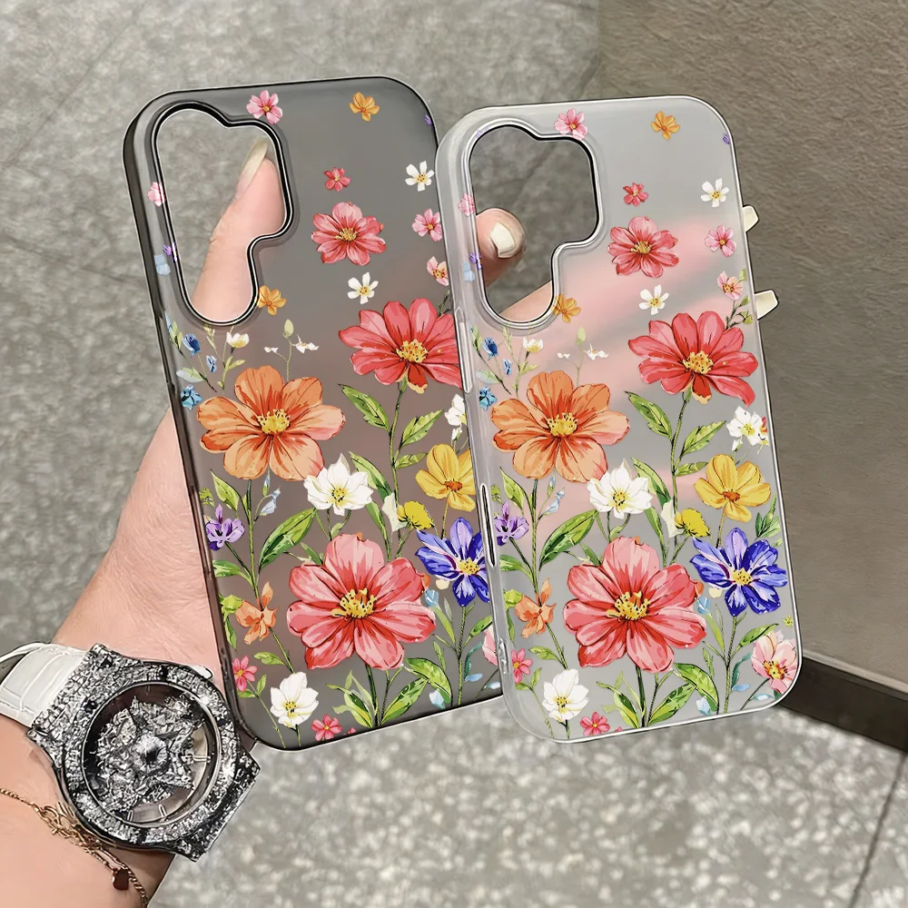 Flowers Leaf Print Phone Case For Samsung A57 A56 A37 A17 A16 A07 A06 A36 A35 A55 A54 A53 A15 A26 S25 S24 FE S26 Ultra S23 Cover