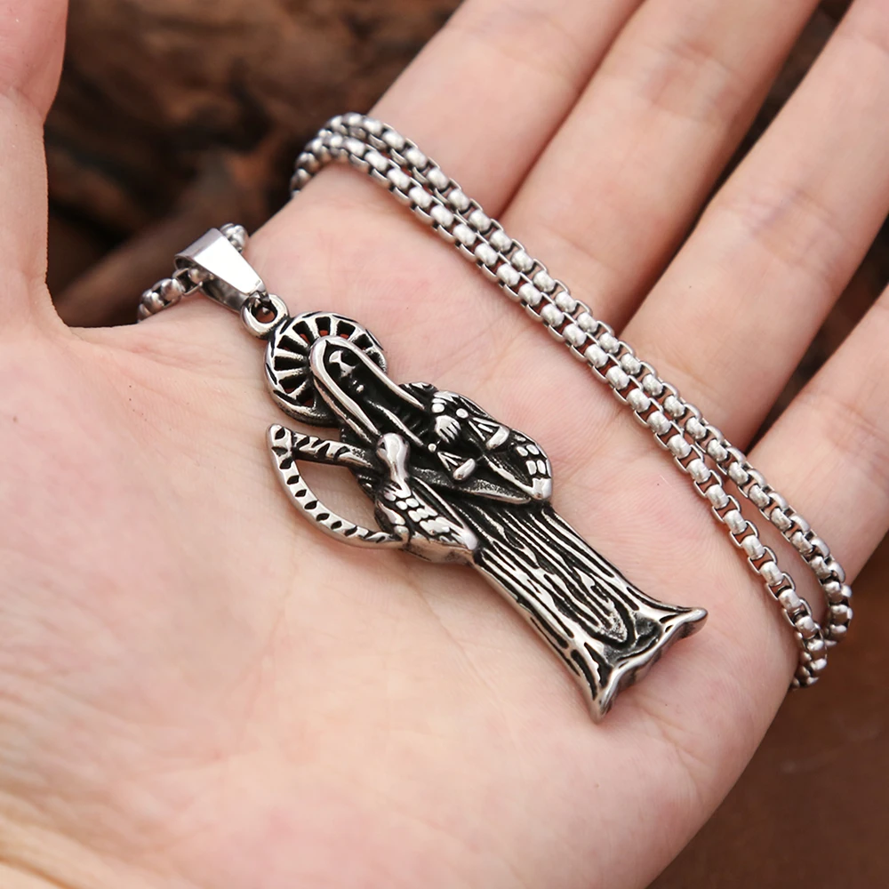 Gothic Vintage Halloween Sickle Death Pendant Necklace for Men Unique Creative Stainless Steel Amulet Fashion Jewelry Wholesale