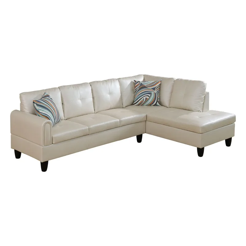 أرائك جلدية صناعية بيضاء لؤلؤية مكونة من 3 قطع مع مساحة تخزين من الجلد العثماني المسامي بطبقة مزدوجة أرائك أنيقة لغرفة المعيشة