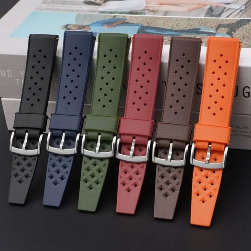 Premium-Grade Watchbands Fast Release Tropical Rubber Watch Straps 18mm 20mm 22mm Breathable Waterproof Wristwatch Band Bracelet