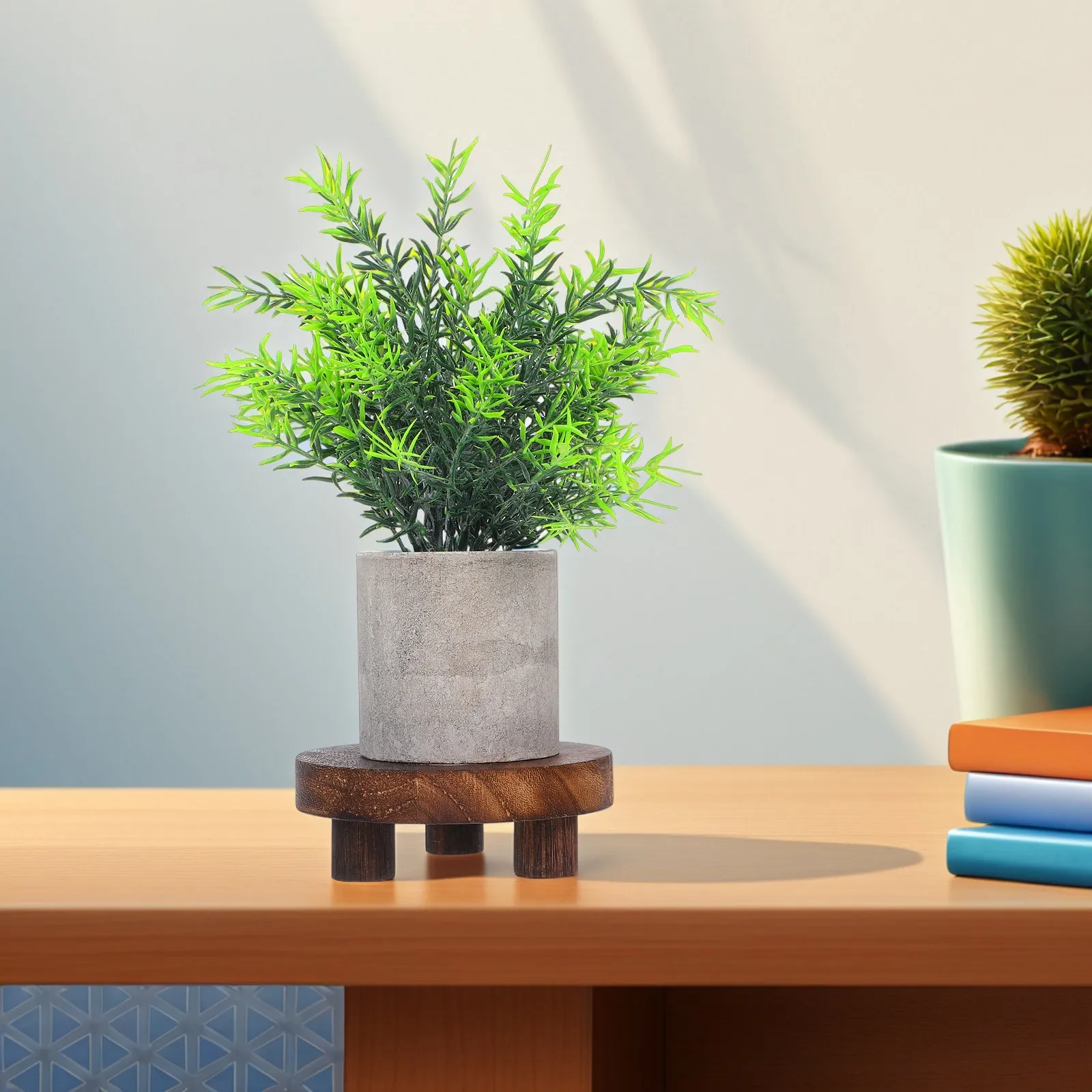 3Pcs Round Wooden Plant Stand Solid Wood Succulent Orchid Riser Stackable Sturdy Minimalist Tabletop Home Office Garden Display