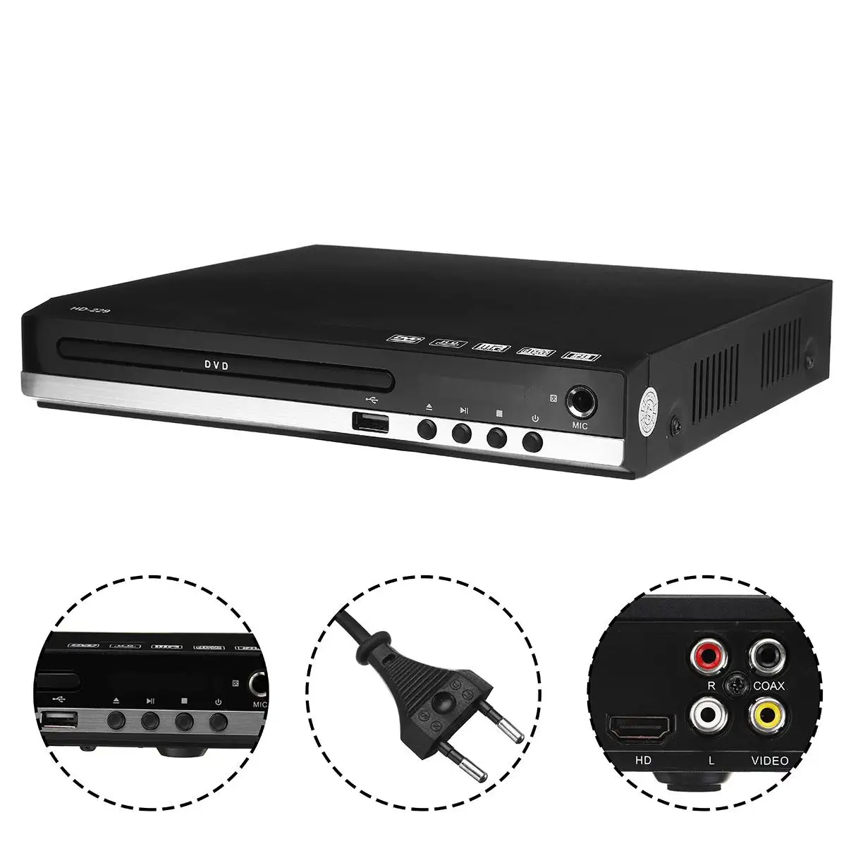 Home HDMI-compatible DVD Player Full HD  1080P USB Multimedia Digital TV Disc Player Support DVD CD MP3 MP4 RW VCD