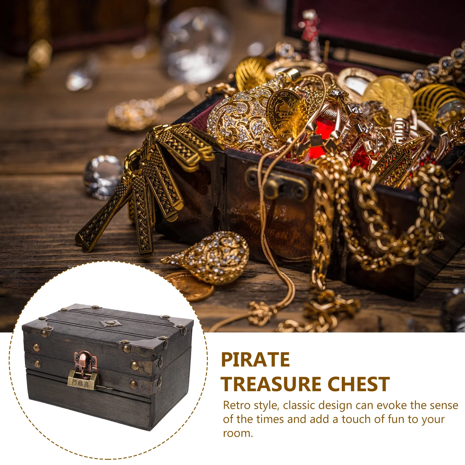 

Password Lock Wooden Box Vintage Jewelry Storage Case Large Capacity Retro Treasure Chest For Pirate Party Halloween