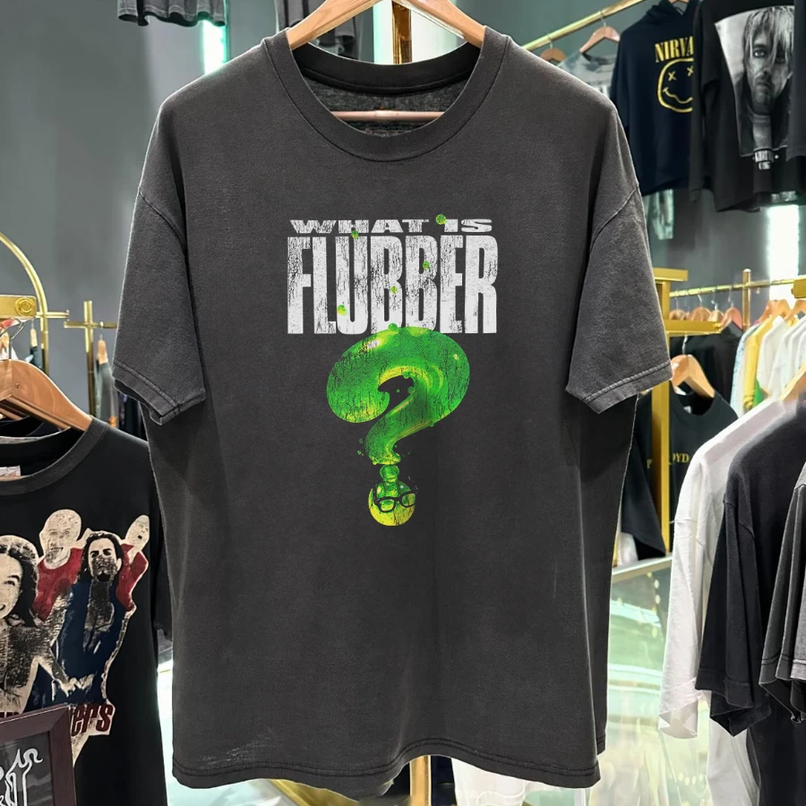 Flubber Promo Vintage Washed Black T-Shirt Y2K Style Underground Print Loose Retro Summer