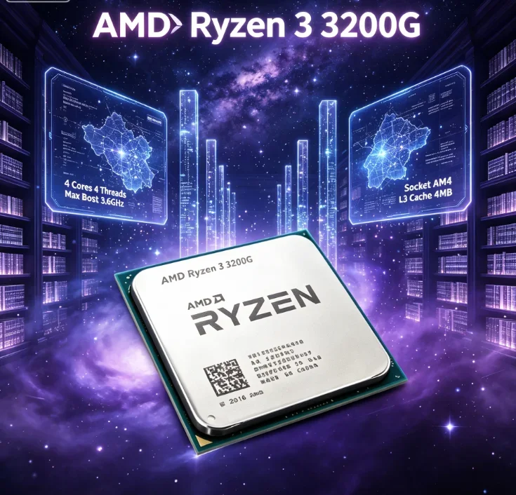 AMD 3200G 4 Core Processor 3.6GHz Boost 4.0GHz 4MB L3 65W AM4 No Cooler Support Dual Channel DDR4 Multiple Web Tabs Study Effici