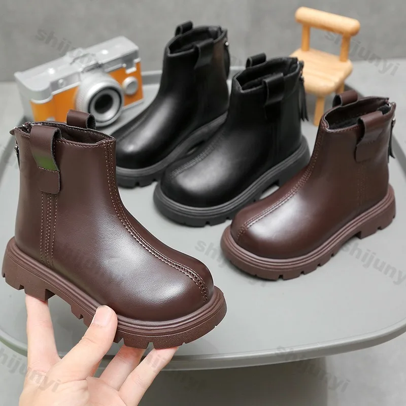 

Детские ботинки, осень 2024, детские короткие ботинки на молнии для девочек и мальчиков, удобные нескользящие уличные ботильоны, обувь принцессы, размер 26-37