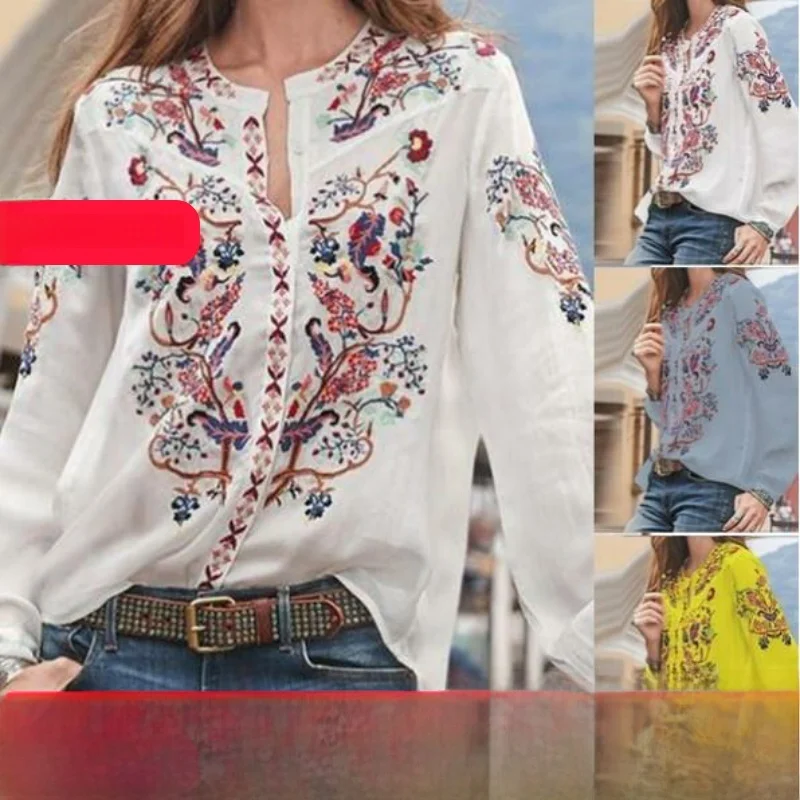 Letnia koszulka damska z nadrukiem, okrągły dekolt, sweter wkładany przez głowę, casualowa, modna bluzka w kwiatowy wzór dla młodych kobiet w wieku 20-tych lat.