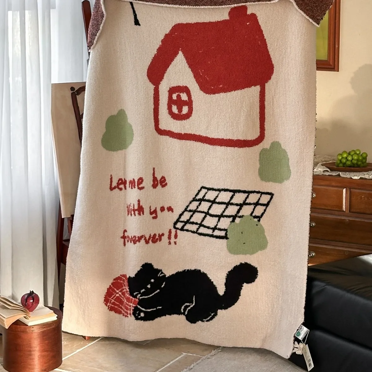 Class A Half Fleece Knit Blanket Cute Cartoon Print Polyester Soft Cozy Sofa Office Nap Throw Home Decor Warm 120x160cm