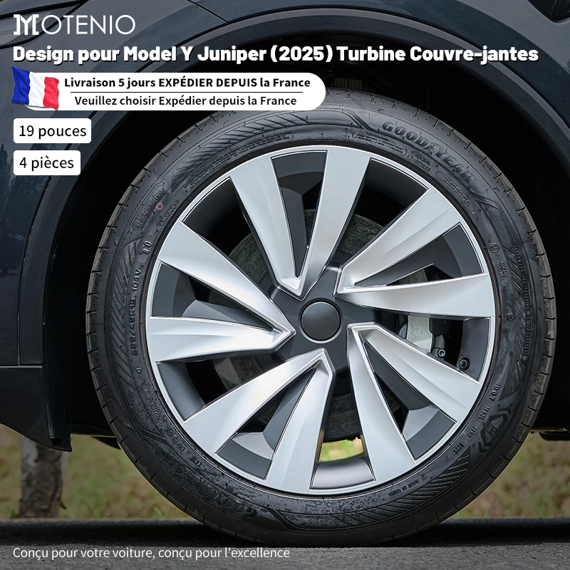 4 pièces pour Tesla Model Y Juniper 2025-2026, enjoliveurs de roue 19 pouces, couvre-roues de remplacement, enjoliveurs de moyeu de roue, accessoires de couverture de jante complète