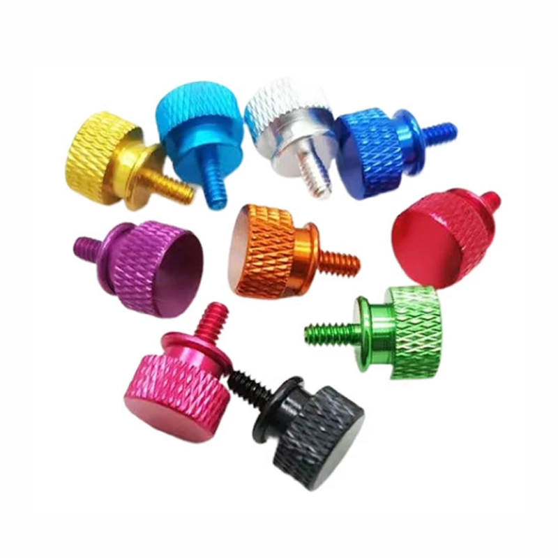 10 Stück M3 × 10 mm bunte Aluminium-Stufen-Rändelschraube, Seitenverkleidungsschraube für PC-Gehäuse, gerändelte Handschrauben aus eloxierter Aluminiumlegierung
