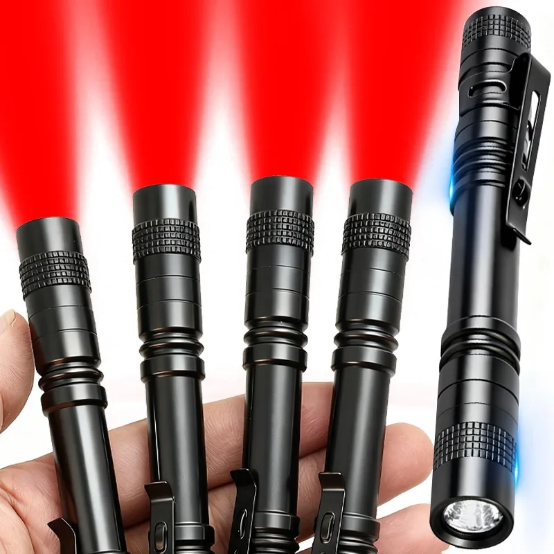 5/1Pcs Portable Red Light Flashlight Battery Not Included Bright Red Light for Home Camping Fishing Emergency Signaling Lamps