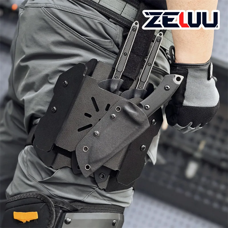 Tactical Leg Quick Draw Holster with Downward-sloping Plate, Expansion Plate for The Knife, and K Sheath Accessory Storage