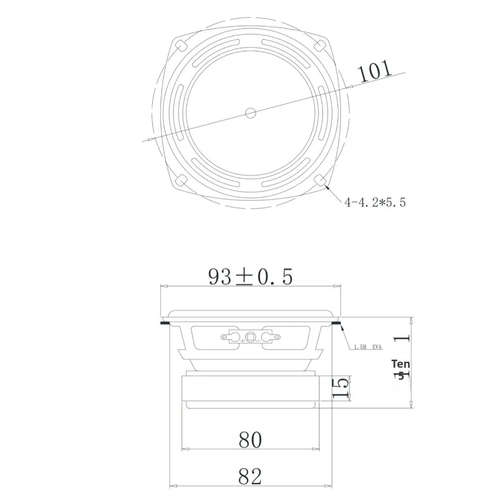 MW Audio 2 Stück 3,5" Subwoofer 4 Ohm 25W, 25mm Schwingspule Langhub Gummi-Rand 93mm – Detail 3